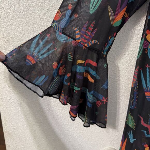 Merigold Kiss Cactus Print Mesh Kimono M/L Western Cowboy Boho Festival - Picture 5 of 6